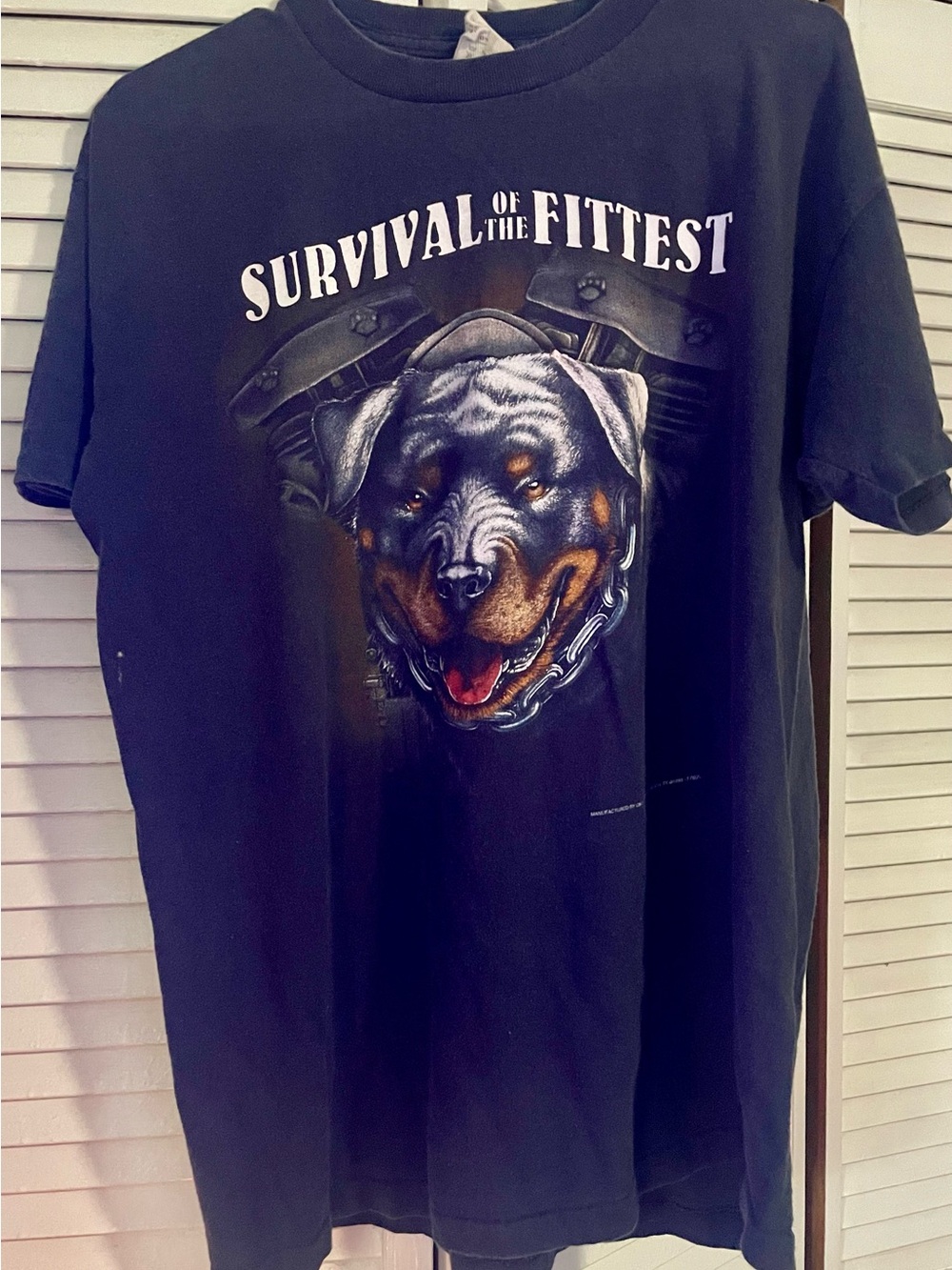 Vintage 90’s CMJ Sportswear Survival Of The Fittest Rottweiler Biker T-Shirt L